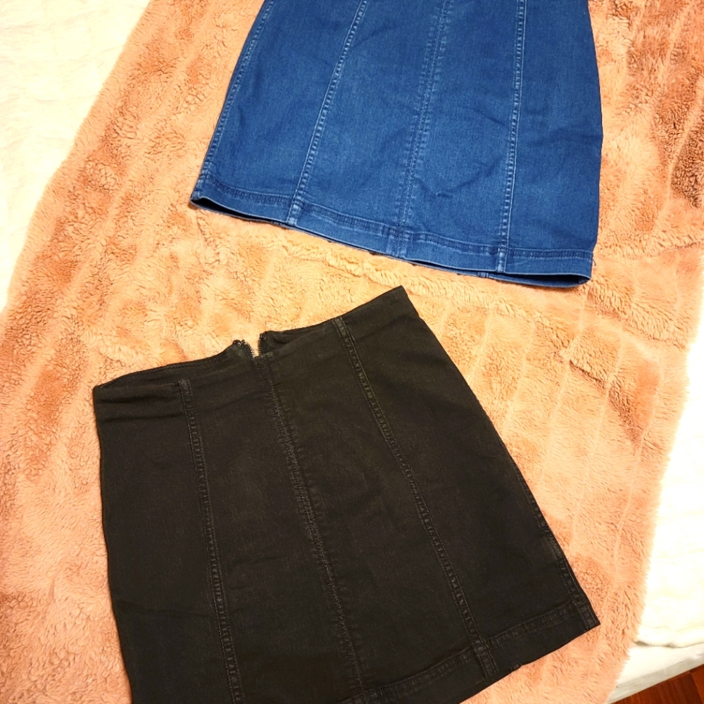 Free People mini skirts in black and blue jean